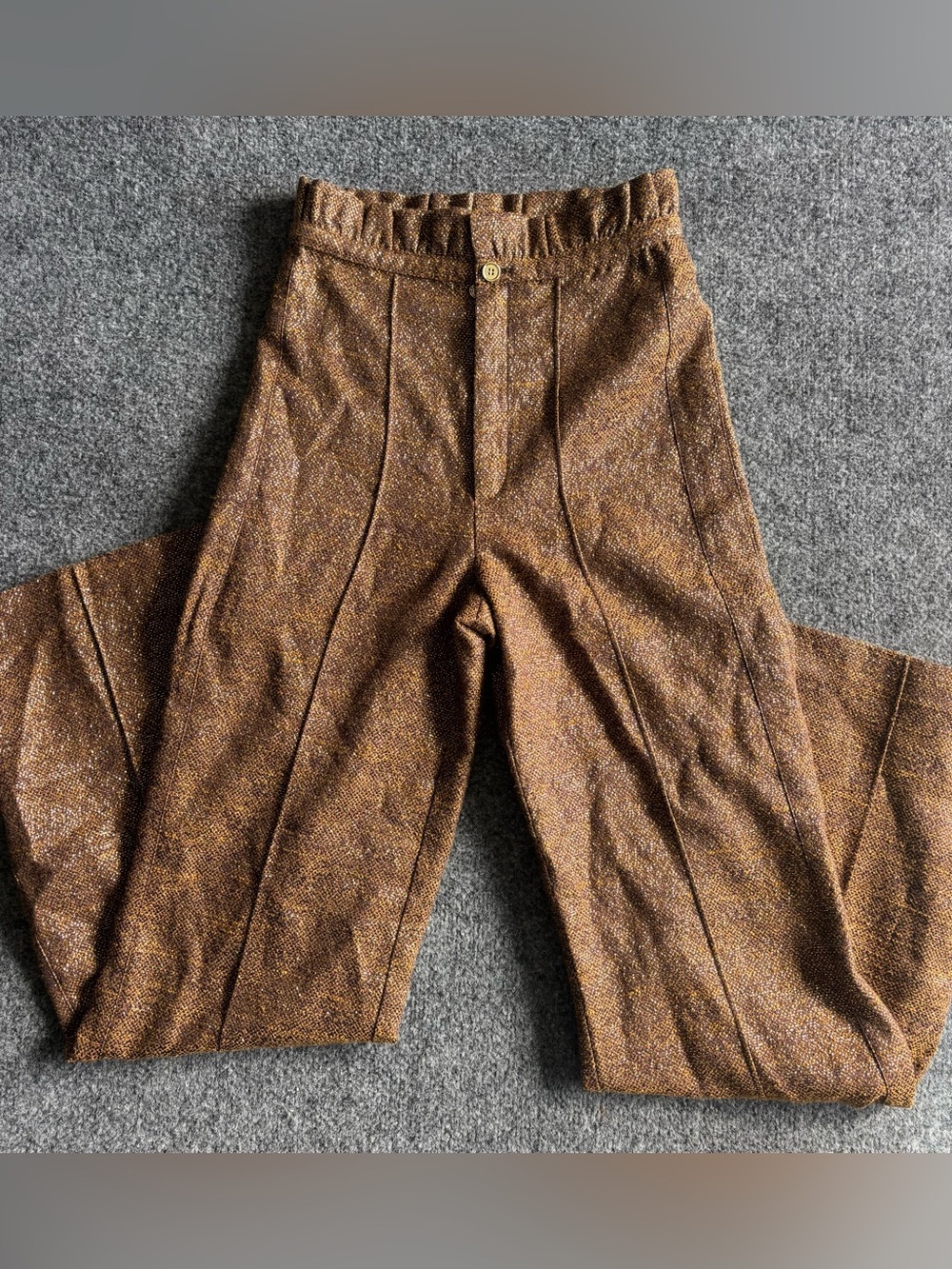 Emily McCarthy High Waisted Metallic Copper Tweed Trouser Pants